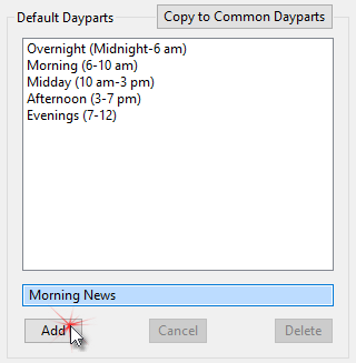 Adding a Default Daypart