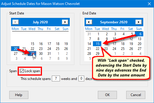 Adjusting Dates with "Lock span" Enabled