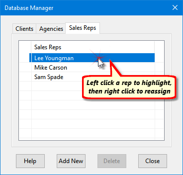 Selecting a Sales Rep to Change Assignments