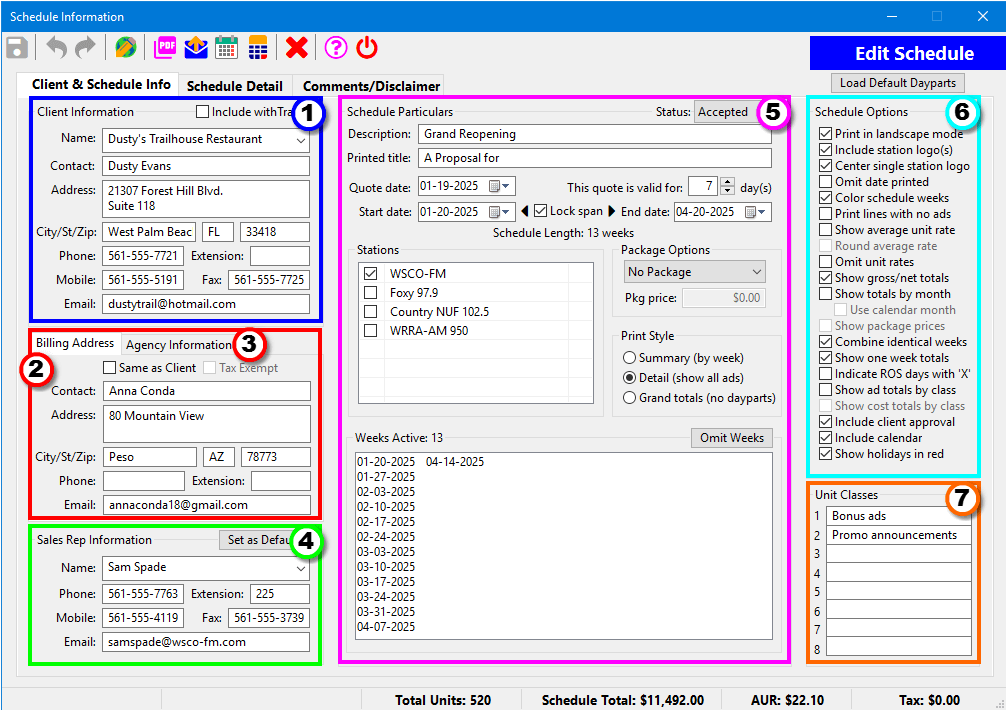 Client & Schedule Information