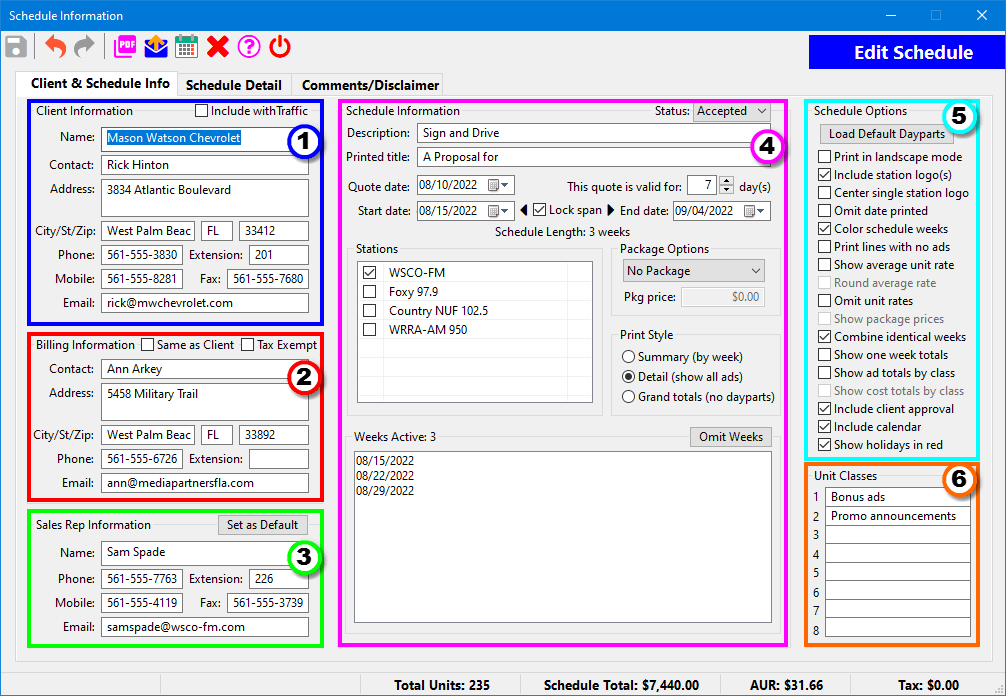 Client & Schedule Information