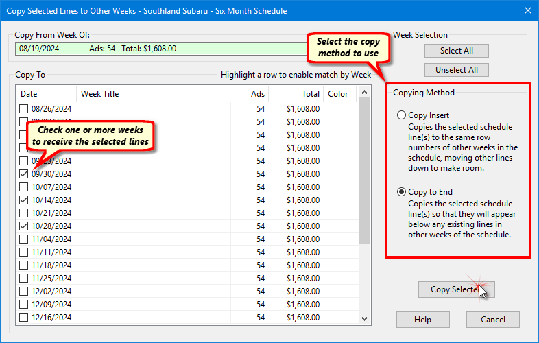 Copying Highlighted Schedule Lines