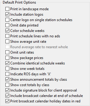 Default Print Options