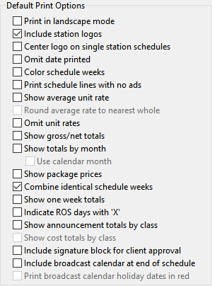 Default Print Options