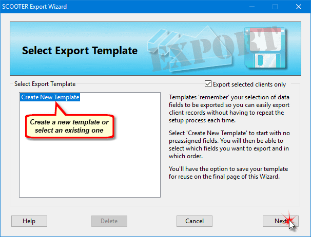 Selecting an Export Template