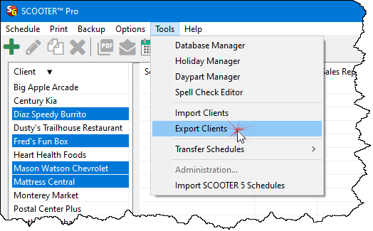 Selecting Clients for Export