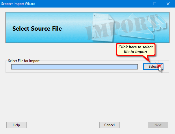 Selecting a File to Import