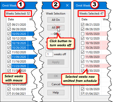 Omit multiple weeks from a schedule