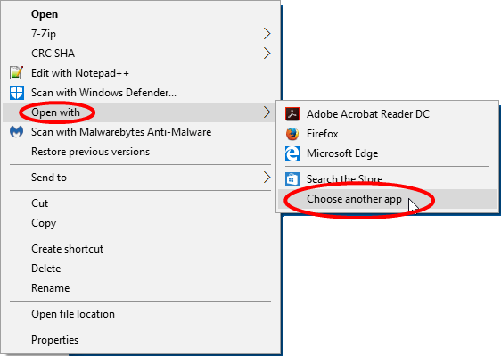 Setting Windows 10's "Open with..." Option