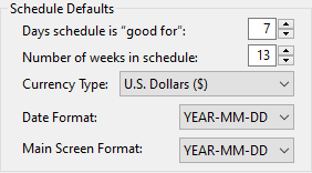 Schedule Defaults