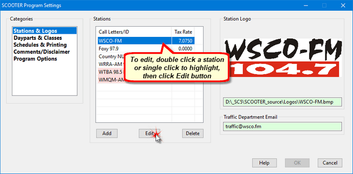 Selecting a Station to Edit