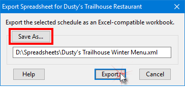 Exporting as Spreadsheet