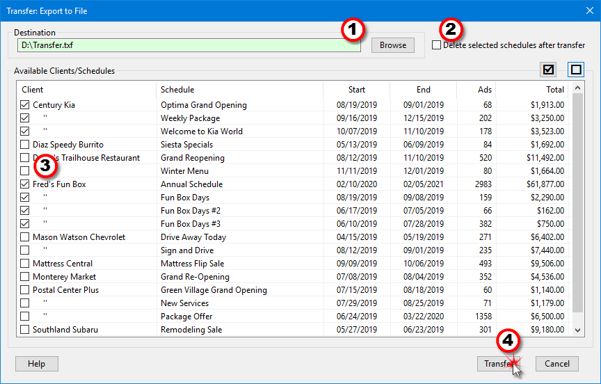 Exporting Schedules to a Transfer File