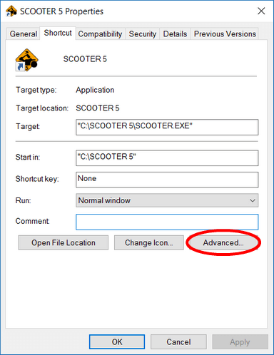 SCOOTER Properties in Windows 10